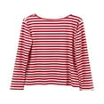 thumbnail image 4 of PENGXIANG Femmes Rouge Blanc Rayé Manches Longues Col Rond Décontracté Blouse T-Shirts Rayés Rouge m, 4 of 7