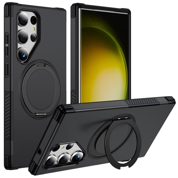 Corliven for Samsung Galaxy S23 Ultra Case, Magnetic Kickstand Protective Cover, Shock Absorbing Rugged Phone Case, Anti-Scratch Wireless Charging Case, Black
