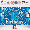 thumbnail image 7 of Blue Themed 18th Birthday Backdrop Banner with Balloons Stars Crowns, Happy Birthday Party Decorations Photography Props Party Supplies Background Decor, 7 of 7
