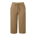 thumbnail image 4 of Heydday Linen Capri Pants for Girls Baggy Straight Leg Gauze Yoga Pant Loose Comfy Cropped Trousers with Pockets (Khaki3/12-13 Years), 4 of 5