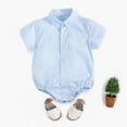 thumbnail image 2 of KAUOD Baby Boys Button down Collar Rompers Plain Short Sleeve Thin Fall Casual Bodysuit Lightweight Comfy Toddler Romper, 2 of 9