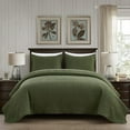 thumbnail image 3 of Chezmoi Collection Kingston Queen Size Bedspread Set, 3-Piece Olive Green Oversized Quilted Microfiber Lightweight Bedspread Coverlet (100"x106"), 3 of 9
