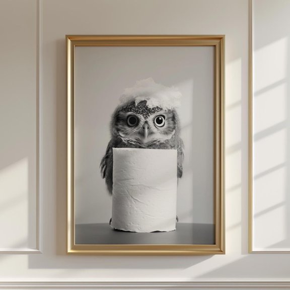 Kna Prints - 1 Pc Poster Owl Black And White Animal Bathroom Wall Decor Bird Owl Art Print Bathroom Wall Art Owl Gift For Home Decor, Decor For Living Room Bedroom,, UNFRAMED-24x36