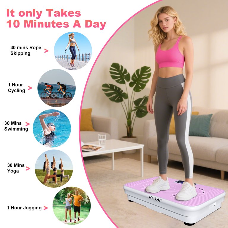 BEF Vibrating Plate Exercise Machine with LED Display, 199 Adjustable  Speeds Power, 300 lbs 150 Watts, Shake Board Sport Gym for Women and Men,  Pink
