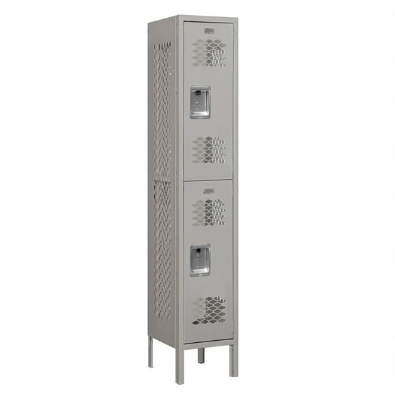 12" Wide Double Tier Vented Metal Locker - 1 Wide - 5 Feet High - 12 Inches Deep - Gray - Assembled