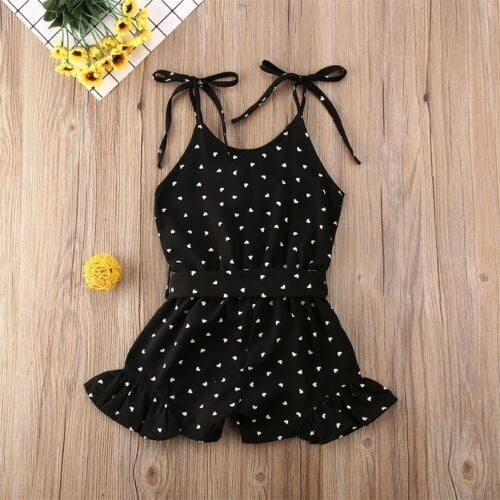 Summer Toddler Baby Girls Jumpsuit Ruffles Bow Romper V-neck Heart Print  Clothes 1-6 Years 