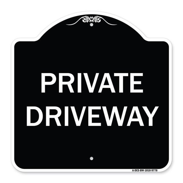 SignMission A-DES-BW-1818-9778 18 x 18 Po Signe de la Série Designer - Allée Privée&44; Noir et Blanc