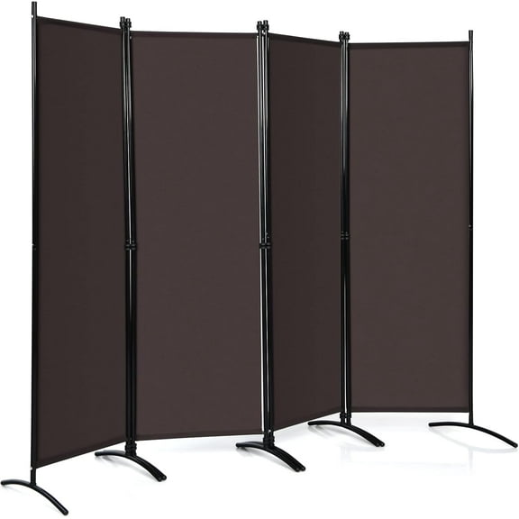 CZMJY 5.6FT Folding Room Divider Freestanding 4-Panel Privacy Screen with Sturdy Iron Frame, Double Hinged Partition Wall Dividers for Home Office Separator, Black