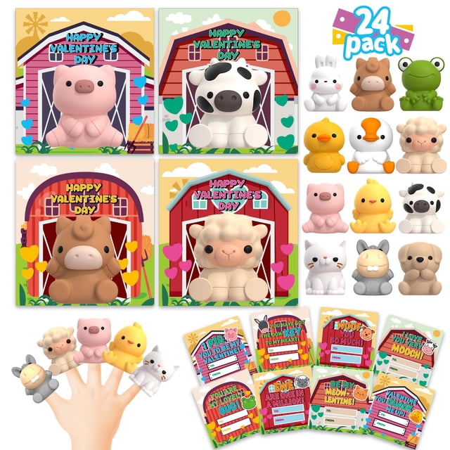 Farm Animal Finger Puppets AuroTops con tarjetas únicas, paquete de 24