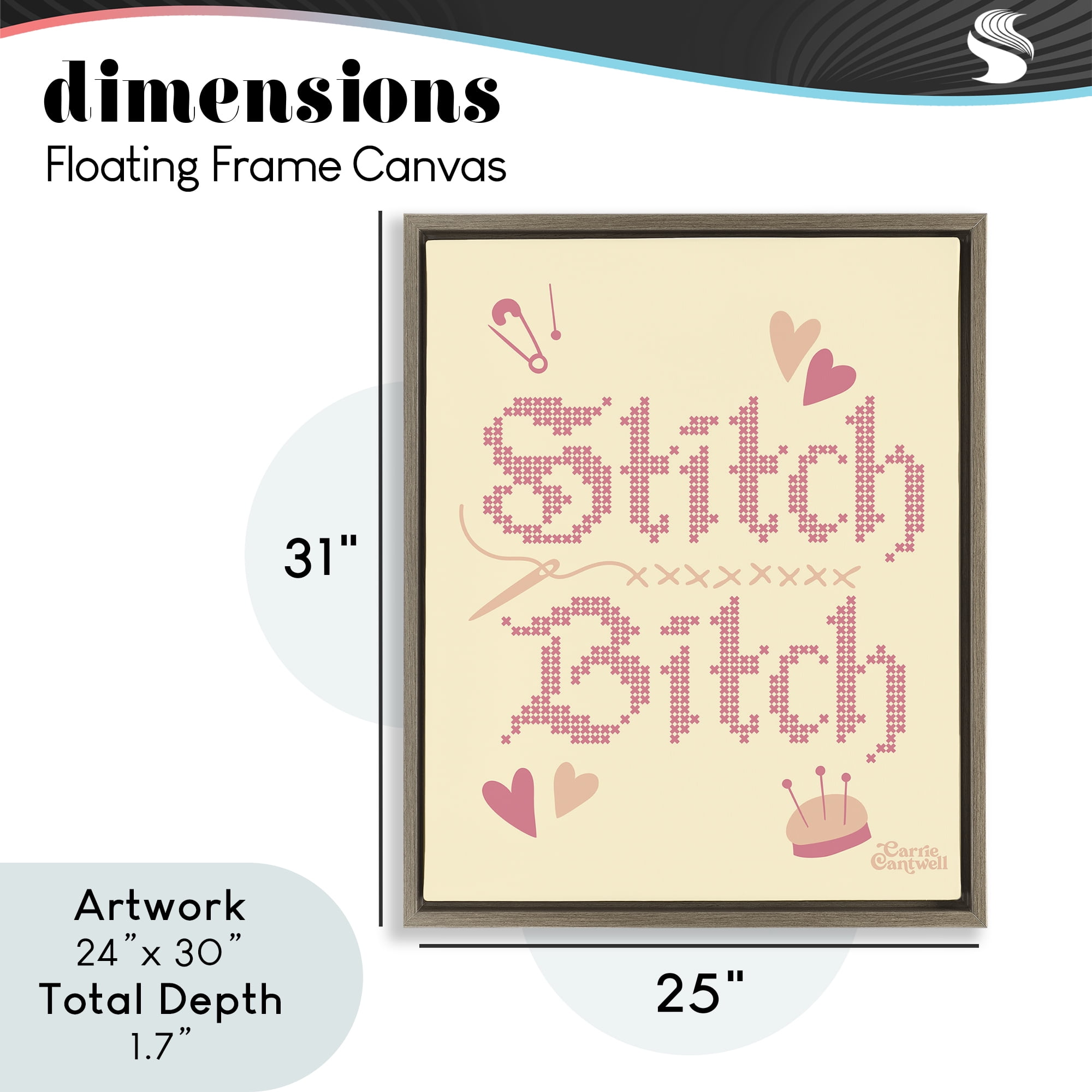 Stitch B*tch Embroidery Craft Brown Framed Floater Canvas Wall Art, design by Carrie Cantwell