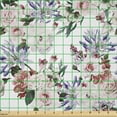 thumbnail image 2 of Ambesonne Spring Fabric by the Yard Microfiber, Watercolor Roses Leaves Plot, 3 Yards, Burgundy and Grey Teal, 2 of 2