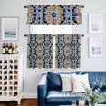 thumbnail image 2 of Morocco Orange Kitchen Curtains Sets for Windows 24 Inch Length, Blue Boho Retro Flower Pattern Abstract Rod Pocket Window Treatments Tier Curtains and Valances Set for Bedroom/Bathroom, 2 of 8