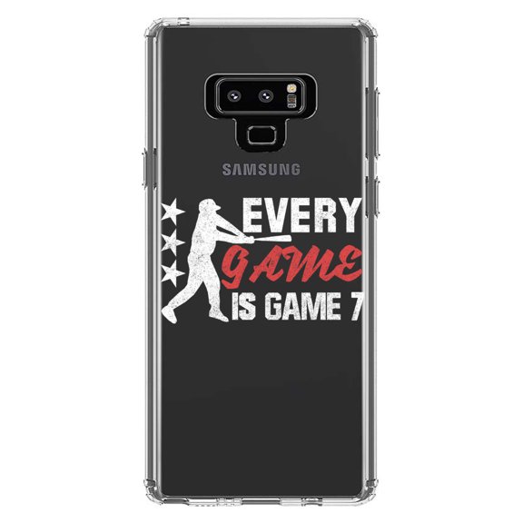 DistinctInk Clear Shockproof Hybrid Case for Samsung Galaxy Note 9 - TPU Bumper Acrylic Back Tempered Glass Screen Protector - Baseball Every Game is Game 7