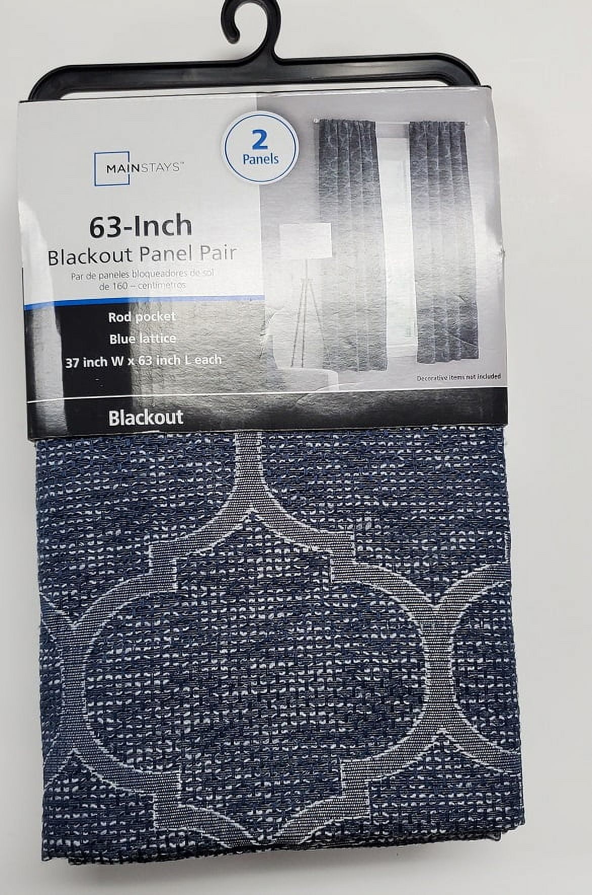 (2 pack) Mainstays Jacquard Blackout Panel Pair, Set of 2 Curtains, Blue Ogee, 37"W x 63" L