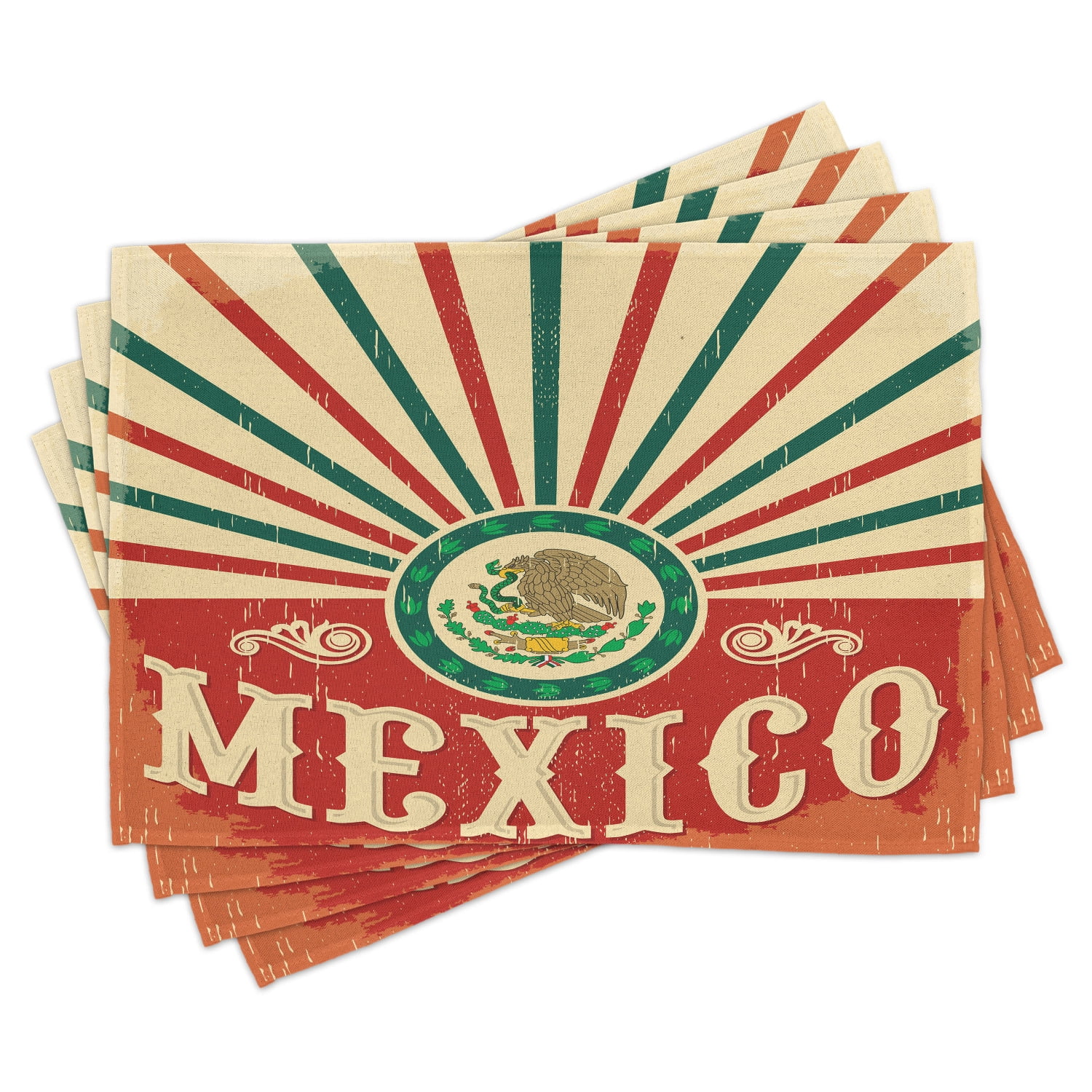 Mexican Placemats Set of 4 Retro Pop Art Style Mexico Calligraphy with
