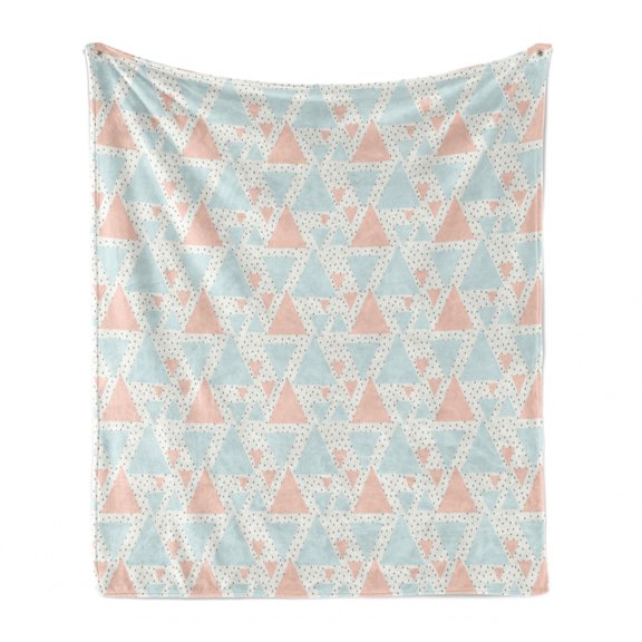 Neutral Color Soft Flannel Fleece Blanket, Triangles Geometric Hipster Minimalist Contemporary Art Deco, Cozy Plush for Indoor and Outdoor Use, 50" x 60", Peach Pale Blue and Coconut, by Ambesonne