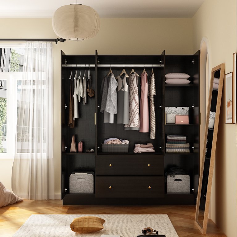 Choco closet◎　0324 Timechee Wardrobe Armoire Wooden Closet with Mirror 4 Doors