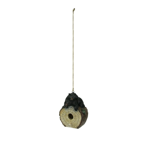 J.D. Yeatts Black Bear Cubs On Log Slice Polyresin Hanging Birdhouse Outdoor