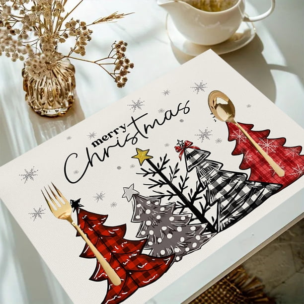 Manteles individuales de lino, adornos navideños, manteles individuales de invierno para árbol de Navidad de 30 x 45 cm, manteles navideños para fiestas, cocinas, comedores, Halloween, otoño, decoraci