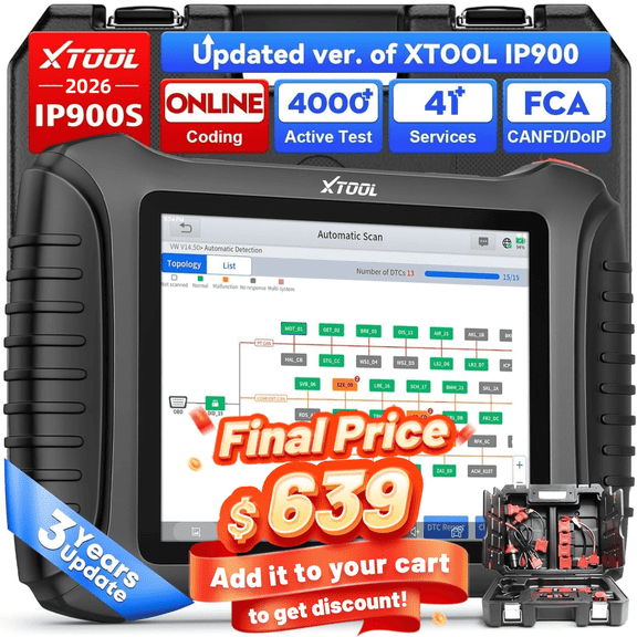 XTOOL IP900S Bidirectional Scan Tool , AI-Assisted Full System OBD2 Scanner with Topology Mapping, ECU Cod-ing, 41+ Services, 3-Year Updates