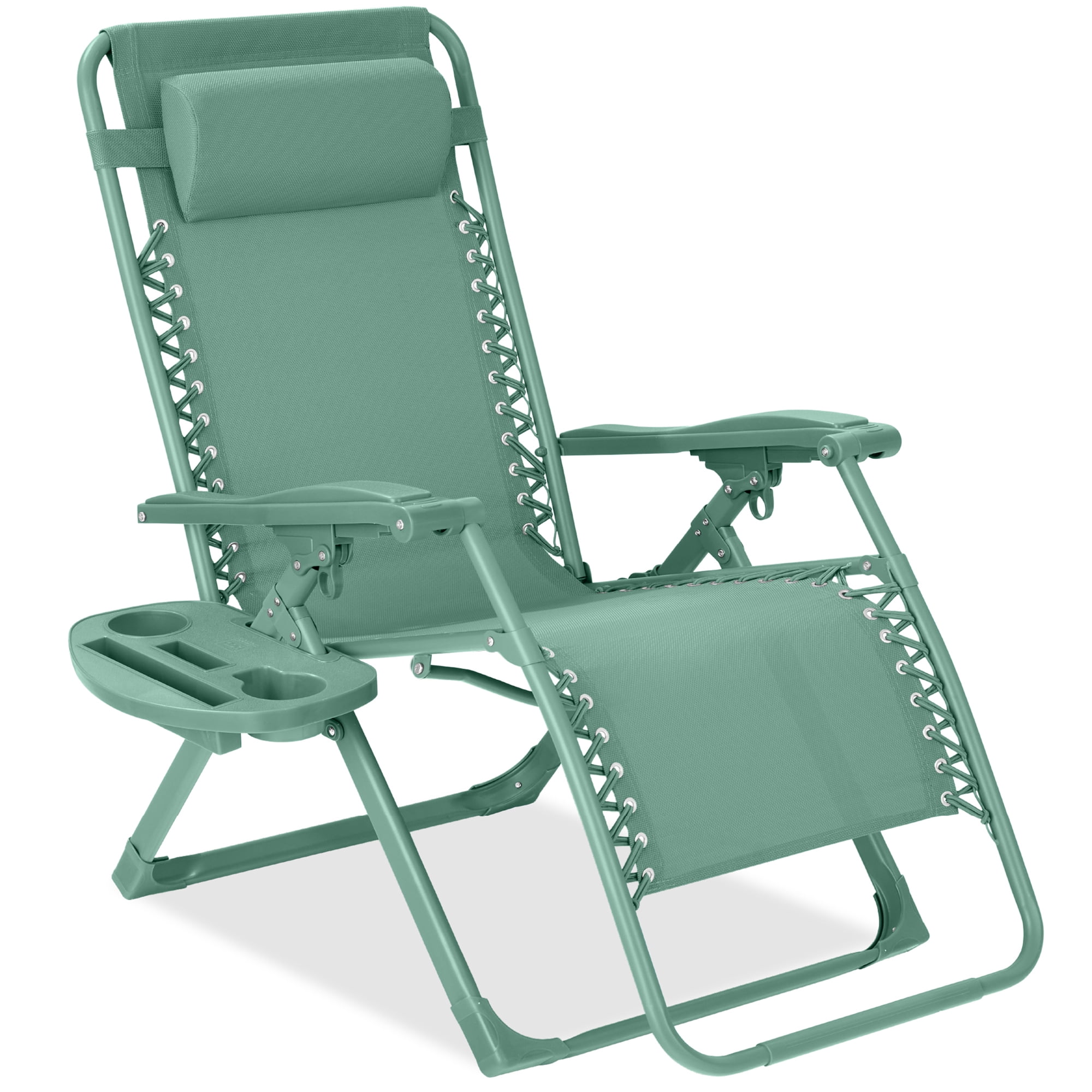 Best Choice Products Monochromatic Zero Gravity Chair, Folding Patio Recliner w/Side Tray, Headrest - Seafoam
