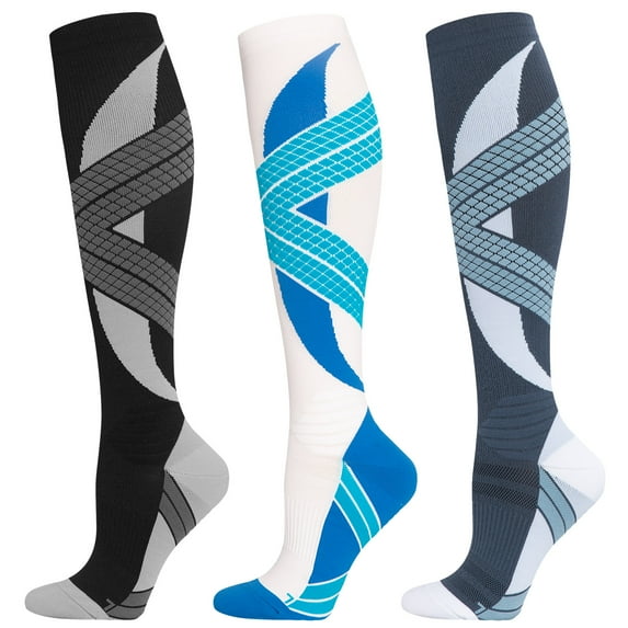 Aosijia (3 Pack) Graduated Compression Sock Wide Calf for Women & Men 20-30 mmHg Knee High Support Stockings Sports Running Nurse Socks for Circulation Swelling Support, S