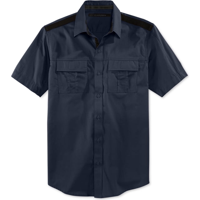 Sean John Camisa de sarga con botones para hombre, azul, XXX-Large