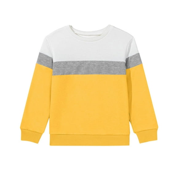 Lenpel Boys' Sweatshirts Toddler Baby Crew Neck Long Sleeve Color Block Pullover Tops Children Casual Sweatshirts(Yellow,1-2 Years)