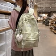 thumbnail image 4 of Plaid Stripe School Backpack, Waterproof Laptop Backpack with Pendant, Nylon Lightweight Bag for Travel Work College, Green, 4 of 7