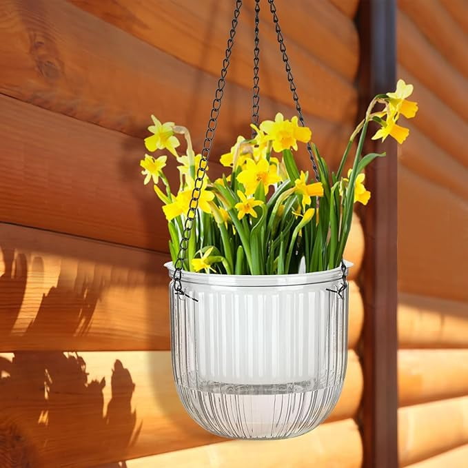 3 Pack Self Watering Hanging Planters, Indoor Small Flower Pots, 4.5In Hanging Basket with Drainage Holes, Plant Hanger with 3 Hooks for Outdoor Garden Home , Clear