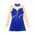 thumbnail image 5 of Haitryli Women Adult Mock Neck Figure Ice Skating Dress Long Sleeves Gymnastics Lyrical Dance Costume Royal Blue XL, 5 of 7