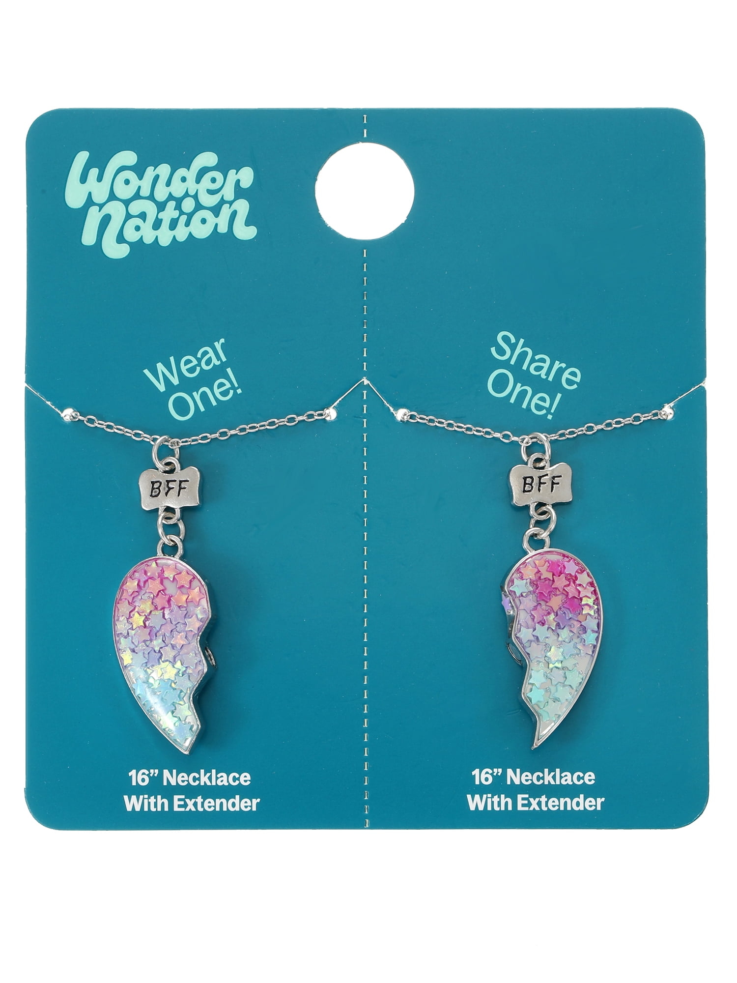 Wonder Nation Bff Heart Friendship Necklaces, Girls, Set of 2