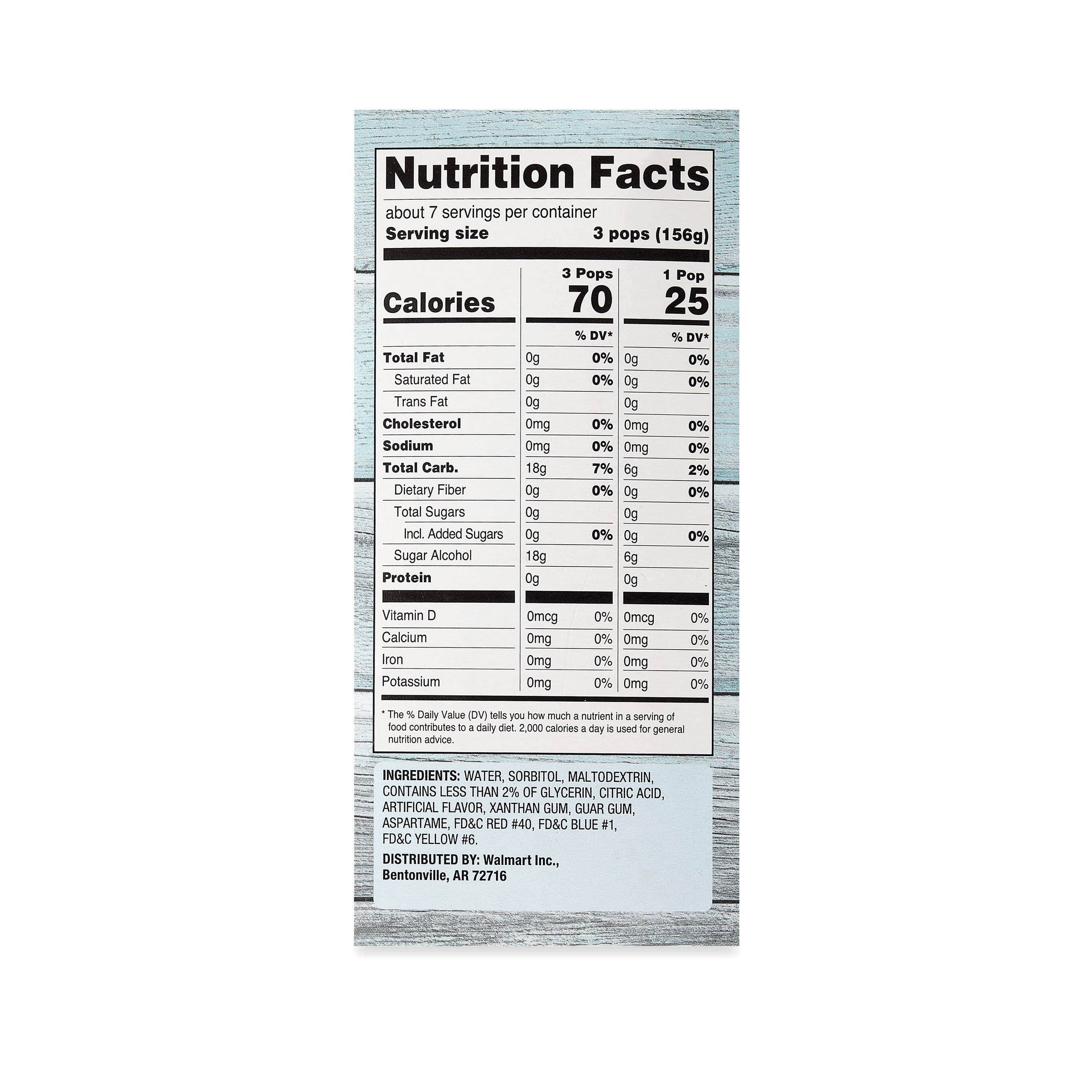 Great Value Sugar Free Variety Flavor Junior Ice Pops, 1.65 fl oz, 20 Pack (Frozen)