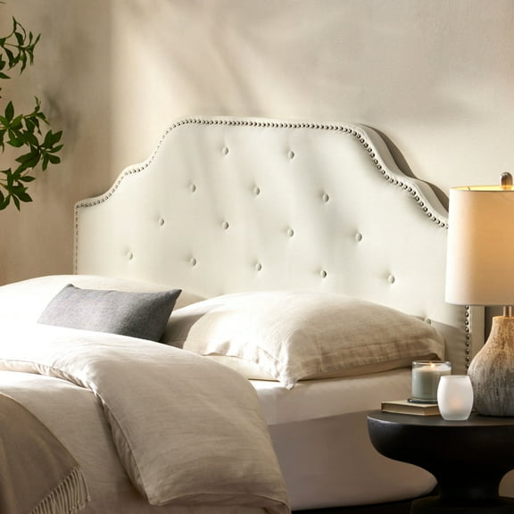 Fabric Headboard For Queen And Full Sized Bedrooms, Button With Hipster Diamond Stitch Accents, Charming Nailhead Accents Details,