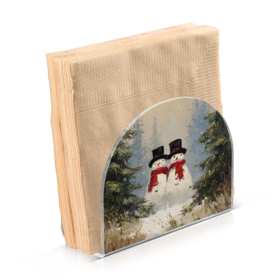 Napkin Holder for Table Kitchen Paper Tissue Organization Standing Paper Napkin Storage Moody Snowman Couple