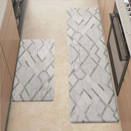 

Anti Fatigue Kitchen Mat White Marble Sets of 2 Kitchen Rugs Non Slip Cushioned Standing Mat for Sink Floor Laundry Office Desk Mid 17.3 x 29 + Ultra 17.3 x 70.8