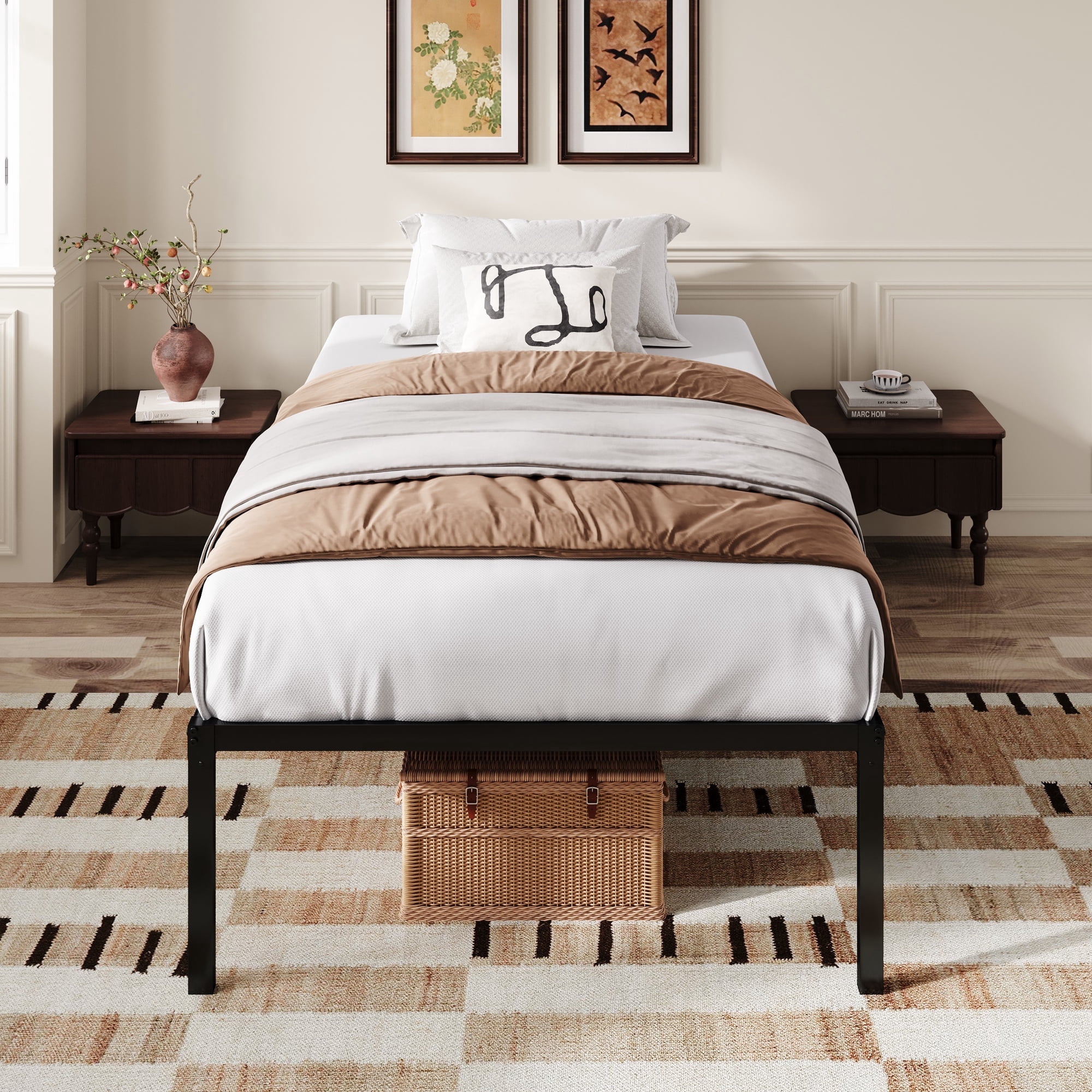 Amolife Heavy Duty Twin Size 18'' Metal Platform Bed Frame with Ample Under Bed Storage Space, Black