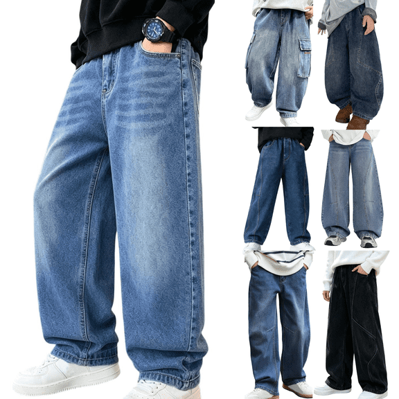 Frnrwgo Boy's Denim Jeans 2-10 Years Slight Stretch Elastic Waist Breathable Lightweight Casual Outdoor Pants