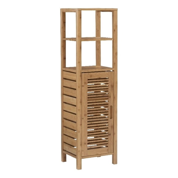 Linon Bracken Sturdy Solid Bamboo Tower with 5 Spacious Shelves in Natural Brown