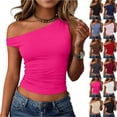thumbnail image 2 of Womens Off Shoulder Tops Sleeveless Going Out Crop Tank Tops Slim Fitted Shirts Summer Y2K Cute Tops,Hot Pink,XL, 2 of 7