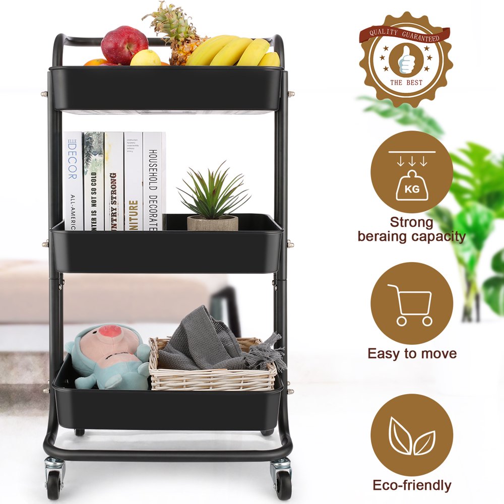 3Tier Heavy Duty Metal Rolling Utility Cart Mobile Storage Organizer