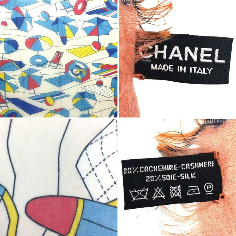 Pre-Owned Chanel Stole Shawl Large Format Coco Mark Parasol Umbrella Beach  Pattern Cashmere Silk Multicolor Women's Scarf (Good) 