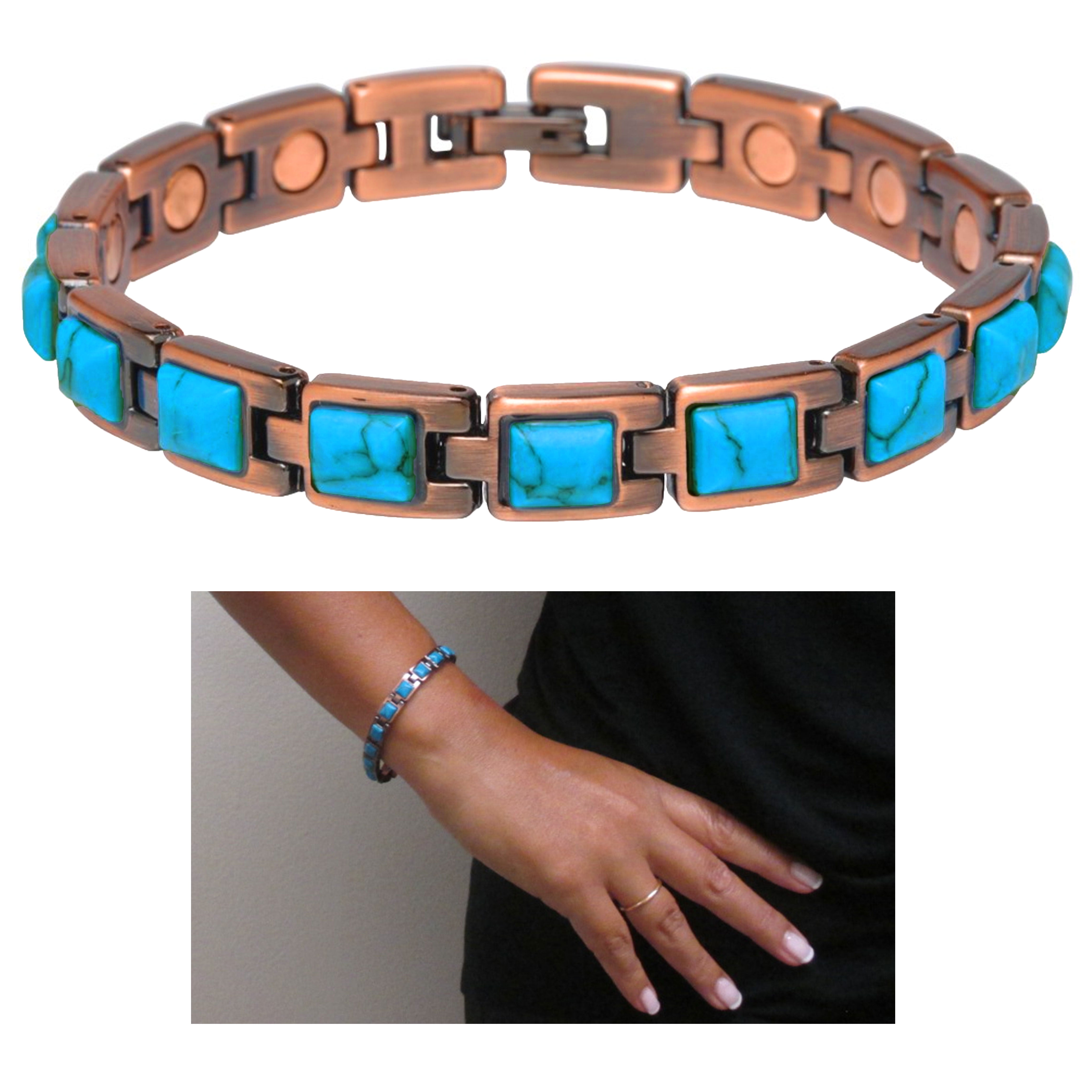 Solid Copper Leather Wrapped Magnetic Bracelet Men Women Energy Pain Copper  | eBay