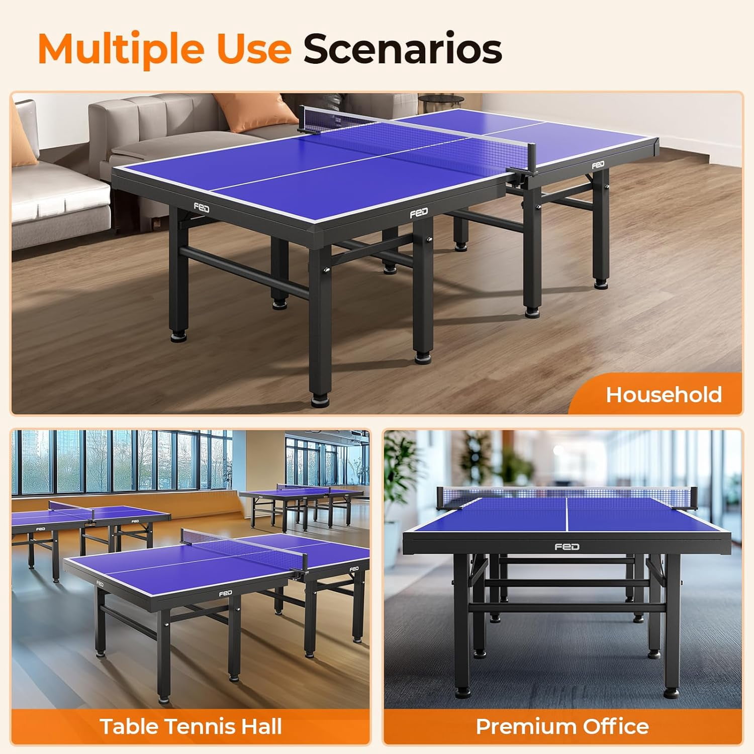 Ping Pong Table, 16mm Thick Tabletop Professional Table with Quick Clamp Net and Paddle, Tournament Quality, 10 Minute Easy Assembly, Weatherproof Indoor & Outdoor