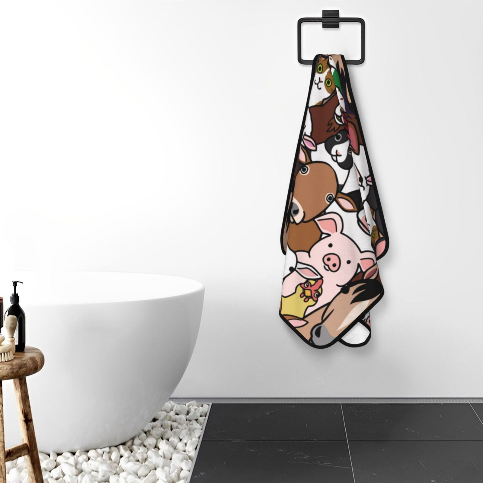 Cotton Bath Towels for Bathroom - funny farm pig cow cat face Microfiber Quick Dry Towels for Body Bath Sheets, Personalized Beach Towel, Soft Shower Towels for Travel Home Beach 27*55in