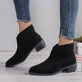 thumbnail image 3 of Mepaouo Women's Suede Leather Ankle Boots Stacked Heel Western Slip on Chelsea Booties(Black,8), 3 of 9