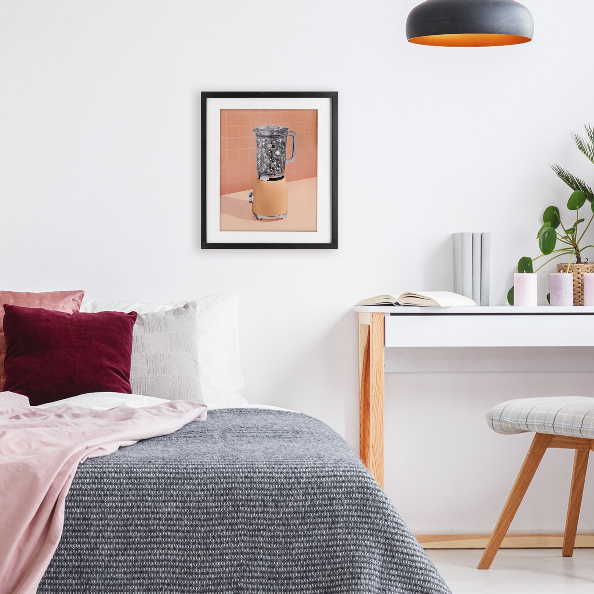 Orange Retro Disco Blender Black Framed Print Under Glass, design by LISH Creative