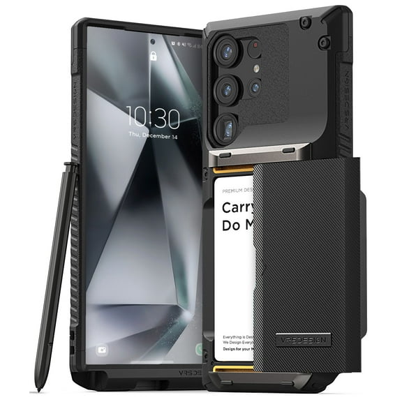 VRS DESIGN Phone Case for Galaxy S24 Ultra (2024) [Damda Glide Pro], Sturdy Semi Auto Card Holder Wallet [4 Cards] Case (Groove Black)