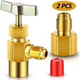 thumbnail image 1 of 2 Pieces Set Includes R134A Refrigerant Opening Valve 8401 Top Style Metal Can Tap and 6015 Refrigerant Tank Vacuum Pump Adapter to R12 Pump Adapter 1/4 Flare Female to 1/2 Male, 1 of 7