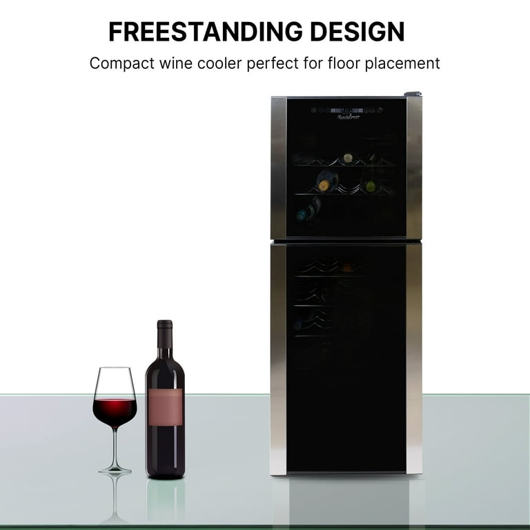 Koolatron 29-Bottle Dual Zone Compressor Wine Chiller, Black/Silver